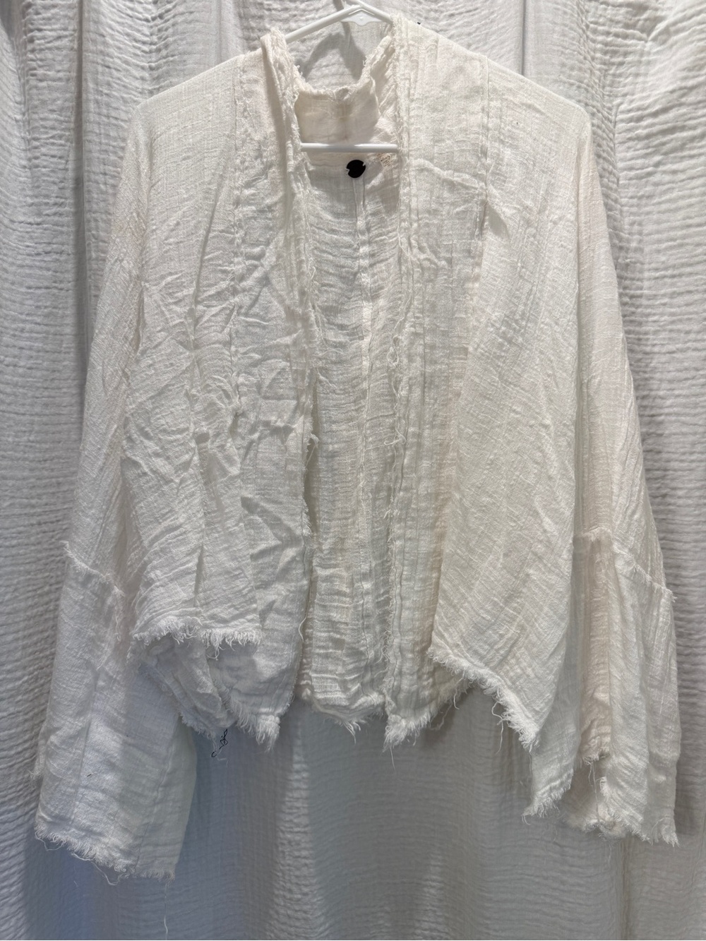 BDG White Textured Open-Front Gauze Jacket